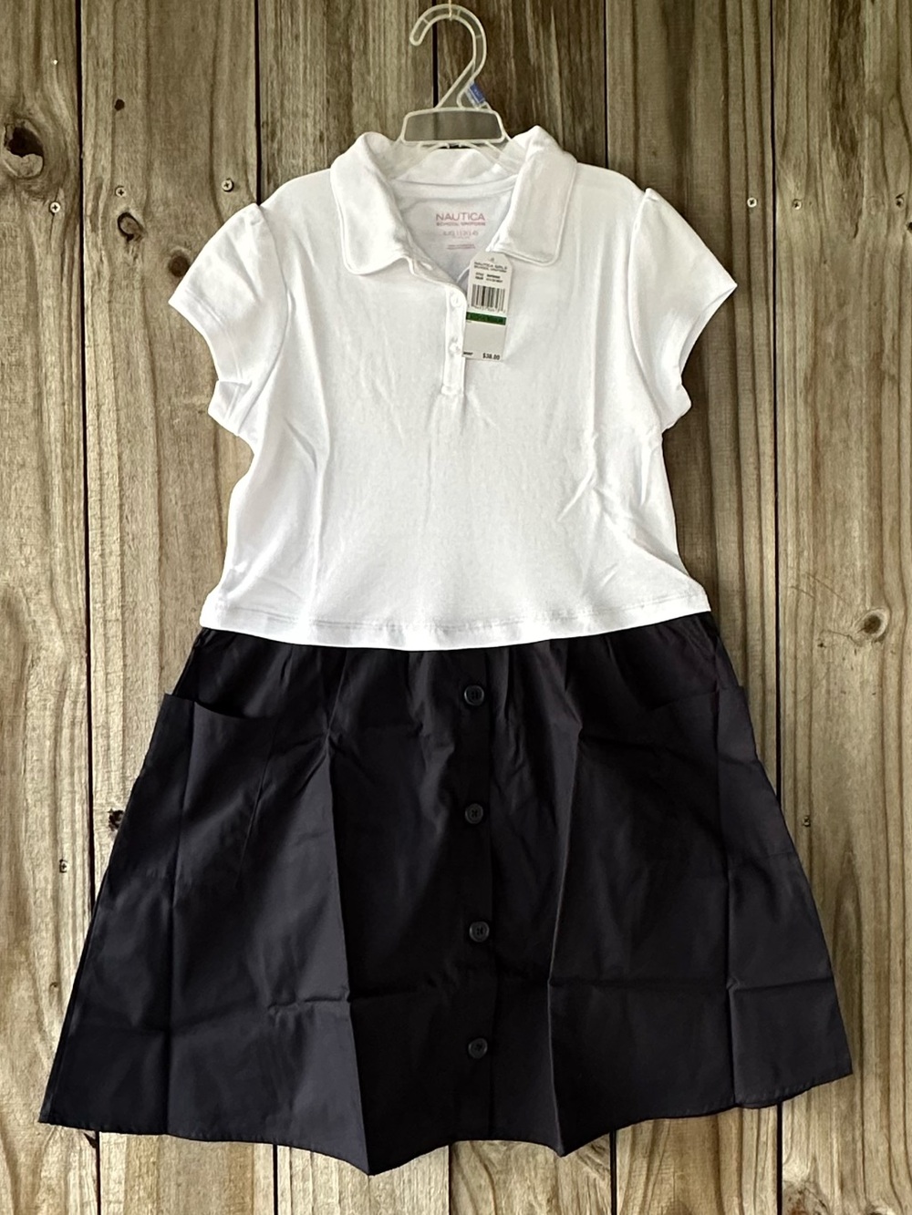 Nautica School Uniform Dress Girl’s Size L 12/14 White Polo Top Navy Blue Skirt